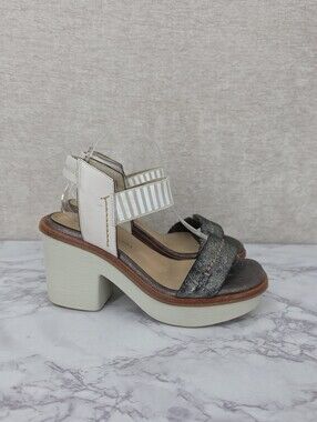 Naked Feet Basalt Chunky Platform Sandal in White and Metallic Gray Leather